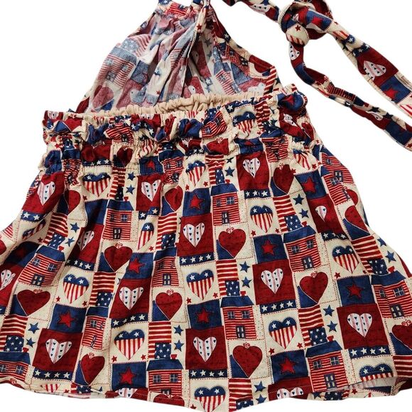 Sleeveless Top For Women Large American Flag Hearts Printed Halter Neck Open Top - Picture 2 of 6